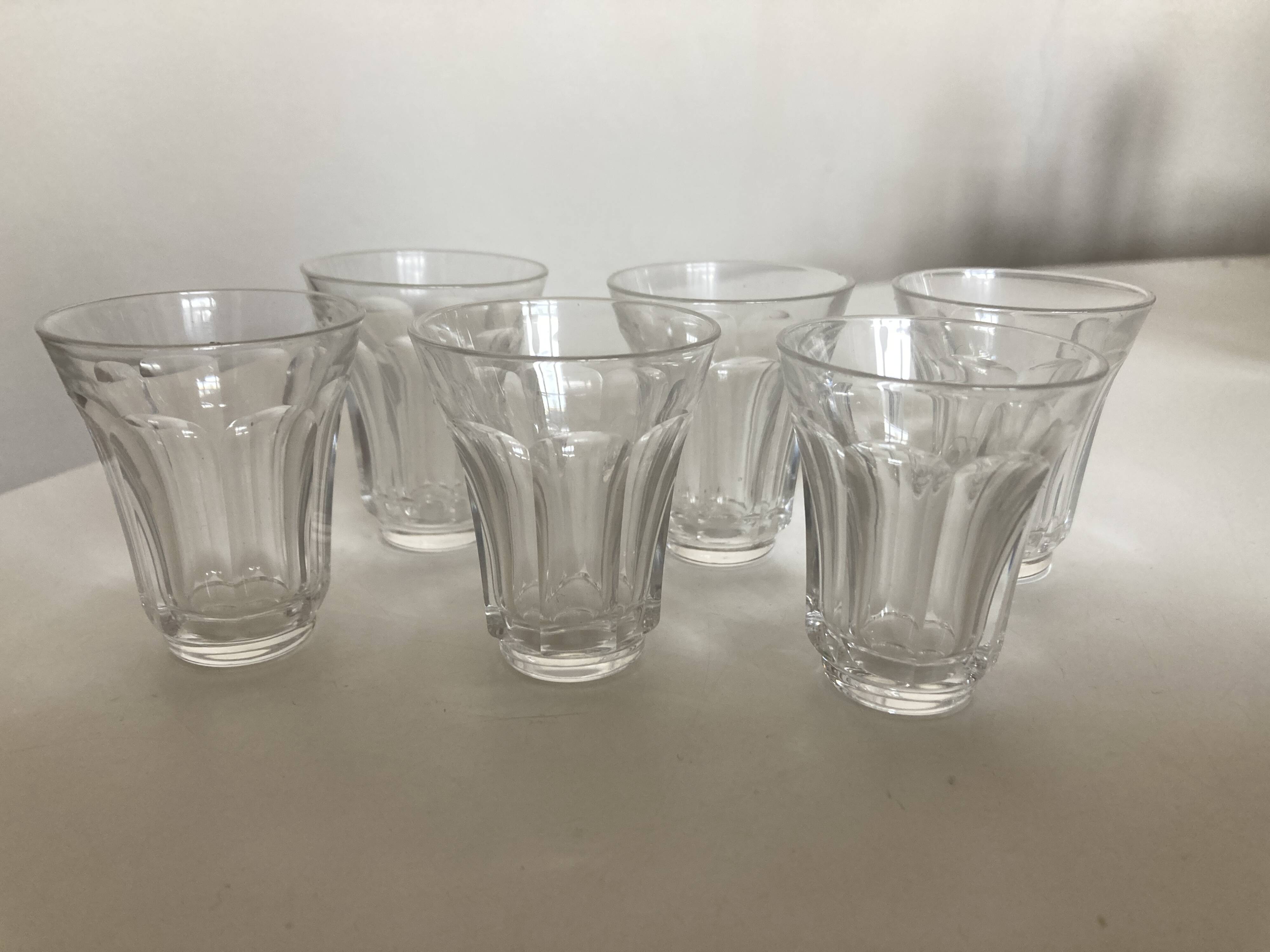Set de 6 verres shot tulipe à côtes plates néo classique 1950