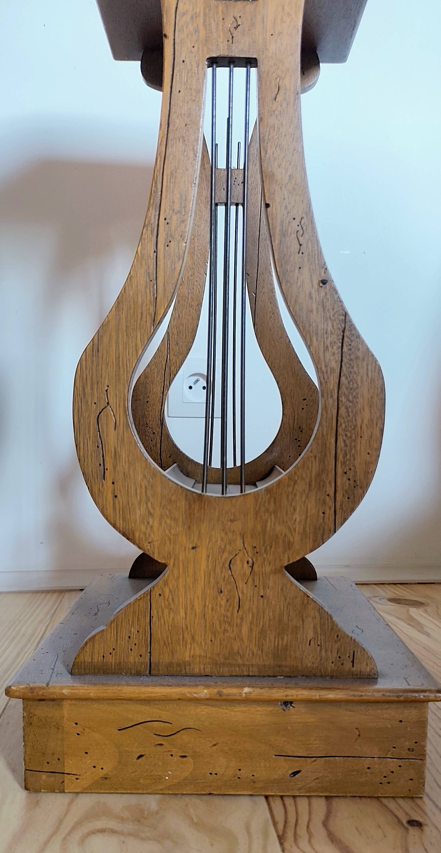 Lyre bedside table, cherry wood, 1960s.