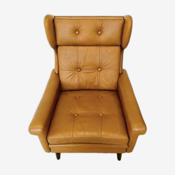 Fauteuil danois en cuir beige, Svend Skipper, milieu XXème