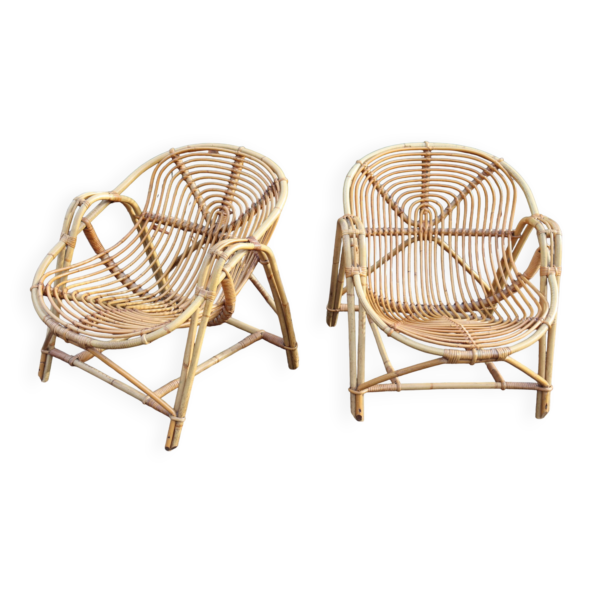 Pair of vintage rattan armchairs
