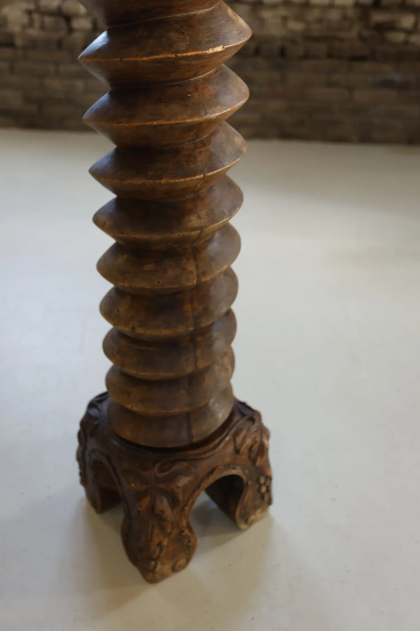 Antique French wooden plant stand with carved grape motifs