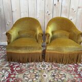 Paire de fauteuils bergère Art Déco velours jaune doré années 1920