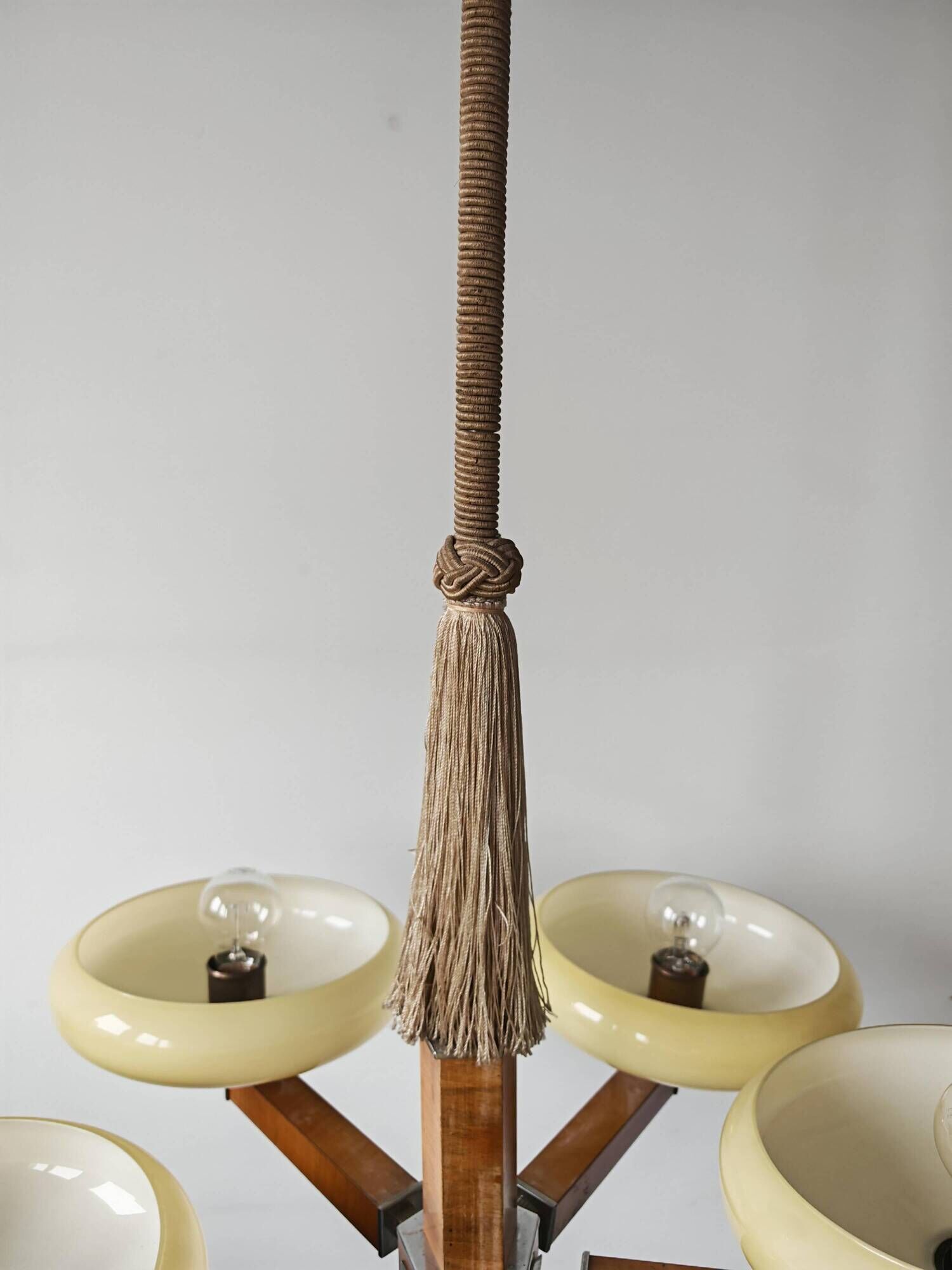 Art Deco Chandelier with 5 Arms and Round Shades from the 1930s