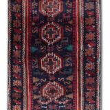 Handmade blue wool persian runner rug long red oriental carpet - 70x147cm