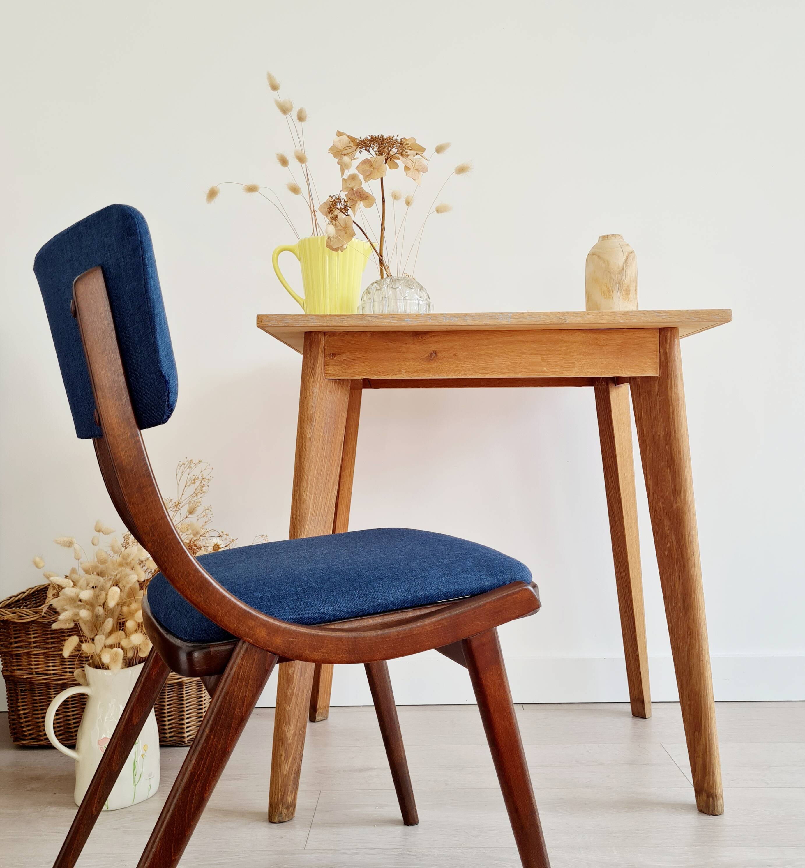 Table - old raw wood boarding school desk with compass legs