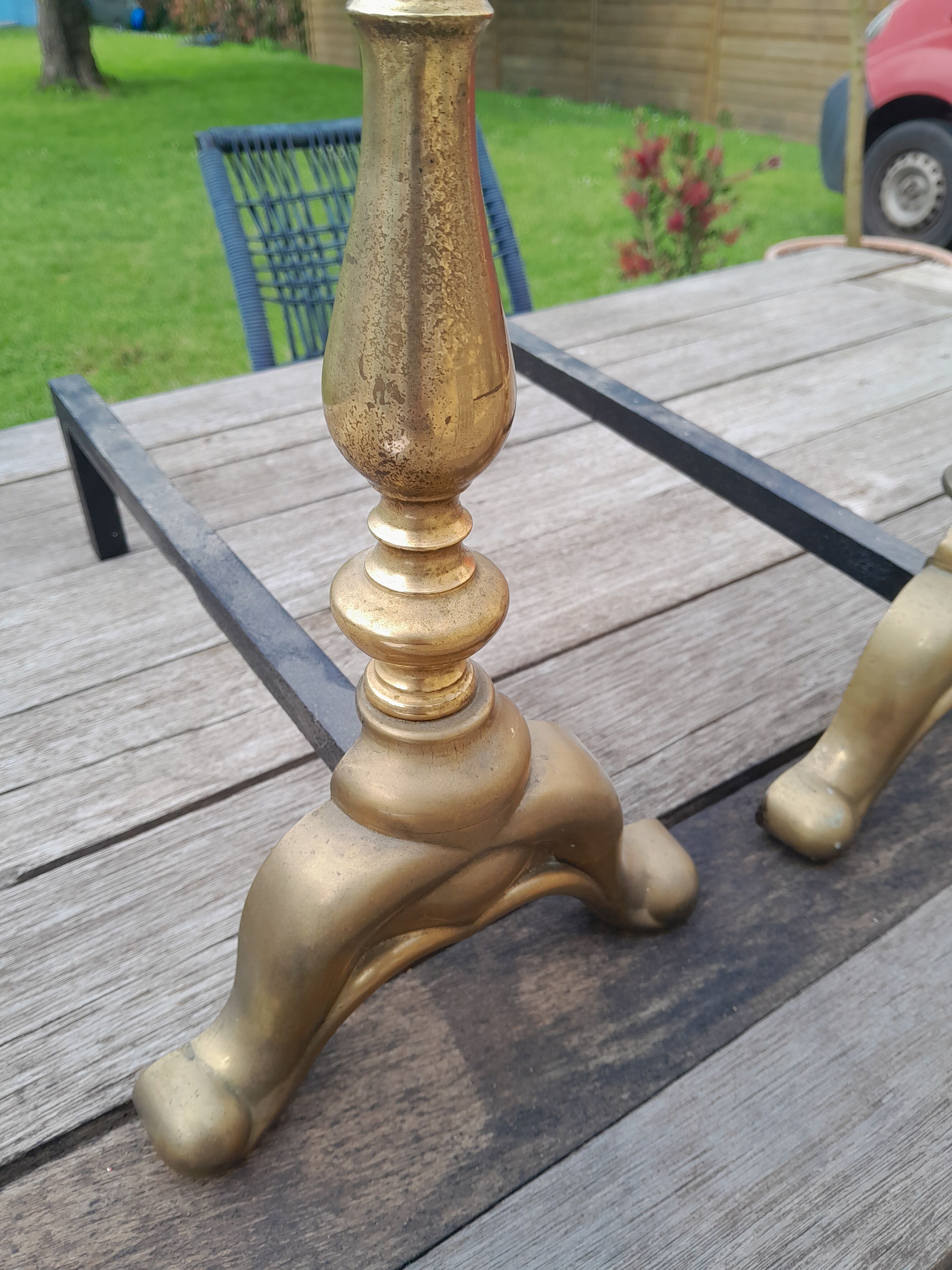 Pair of old brass chenets