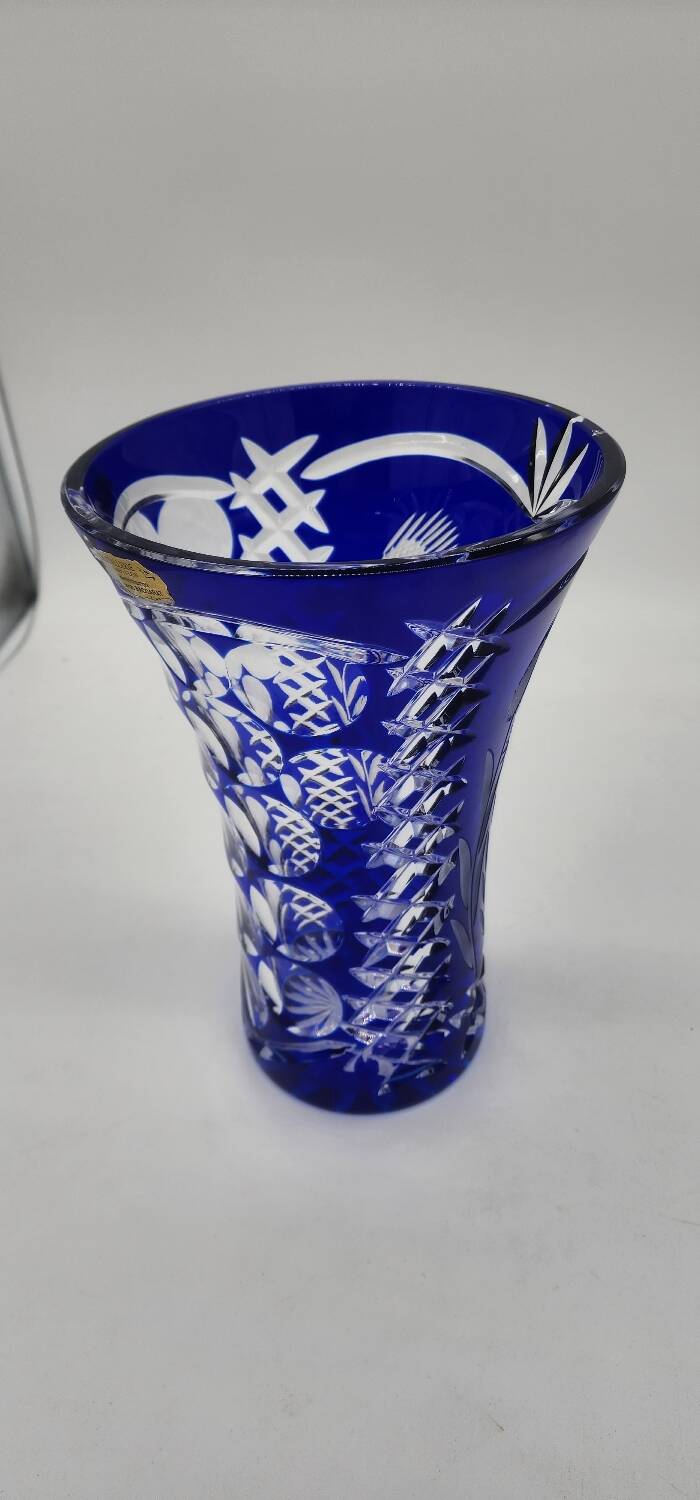 Baccarat vase in cut sapphire blue crystal 30cm
