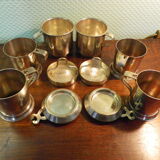2 teapots and 2 glass supports, mills 36 goldsmithing, silver metal with hallmark