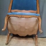 Fauteuil regence en chêne  et velour bleu
