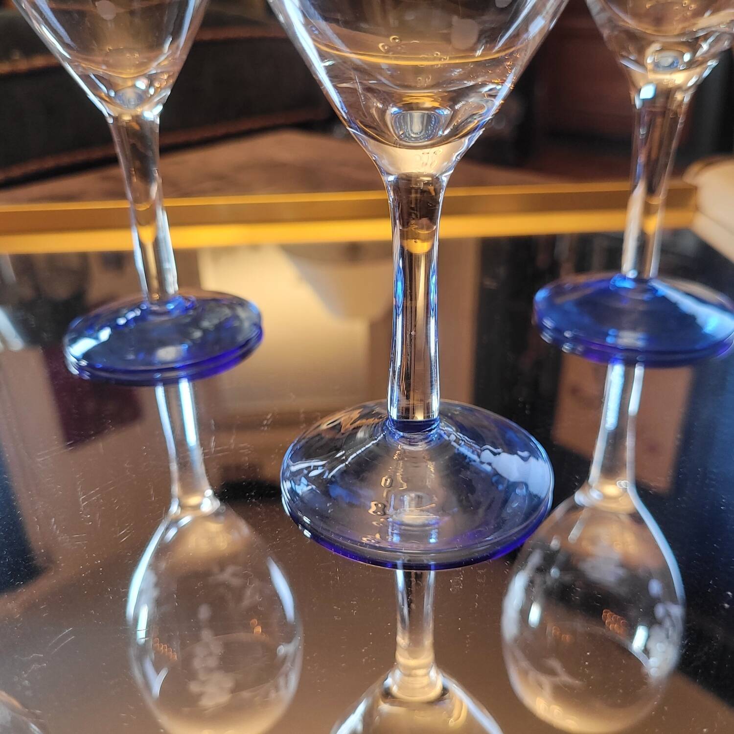 Set of 4 cut glass stemmed glasses from the 50s.