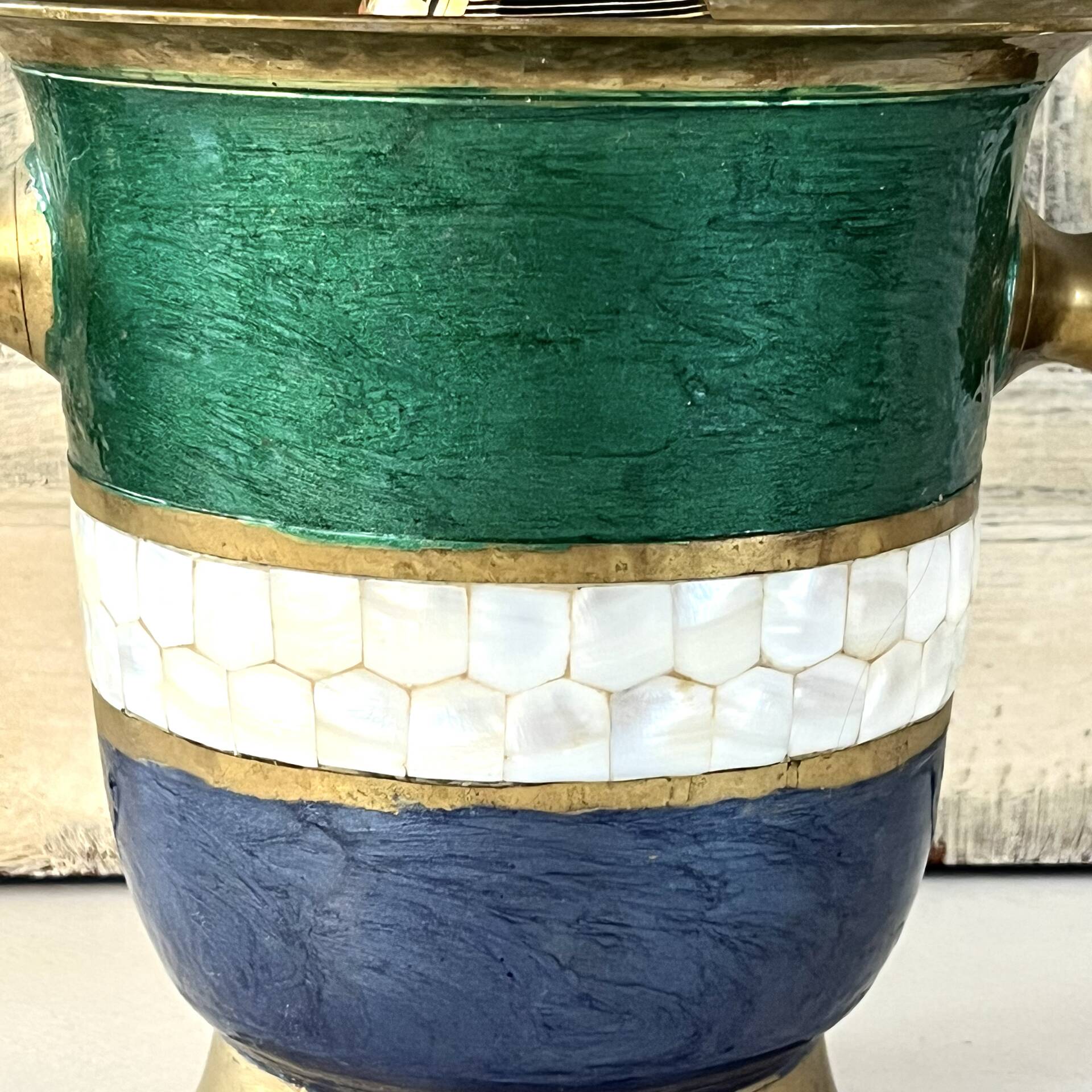 French Cloisonne cooler, Vintage Shell Inlay Barware Enamel Ice Bucket