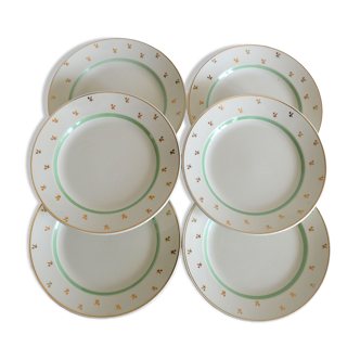 6 assiettes plats Gien fleurs or