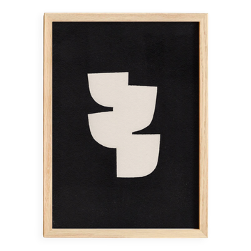 Peinture abstraite noire minimaliste sur papier signée Eawy