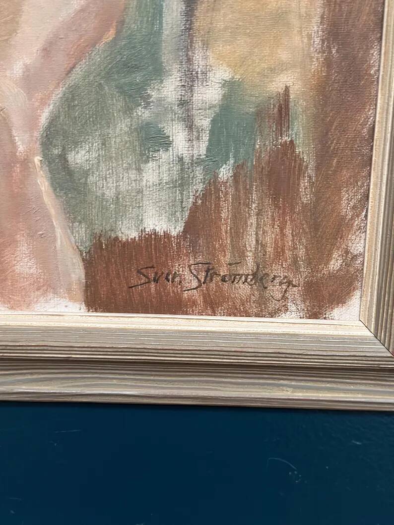 Huile sur toile originale – “Dame assise” par Sven Strömberg – Signée – Vintage et encadrée