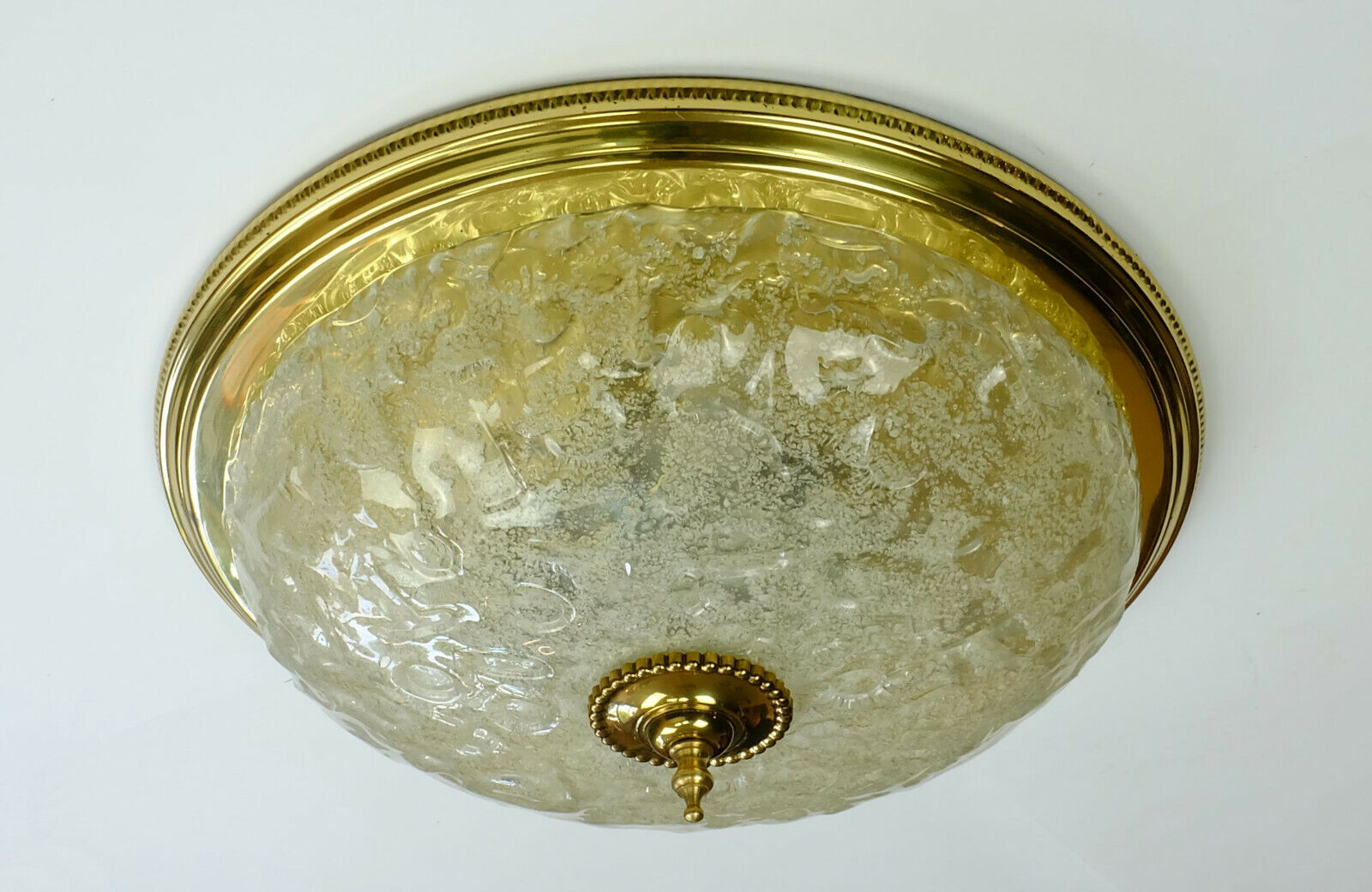 large vintage mid century ice glass and brass CEILING LAMP