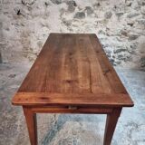Antique French Farmhouse Table | 19th Century Cherry Wood Table with Drawer and Extension | 1880–1900 Rustic Kitchen