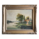 Tableau, huile sur toile encadrée "Paysage lacustre animé" signé Michel, XIXème s.