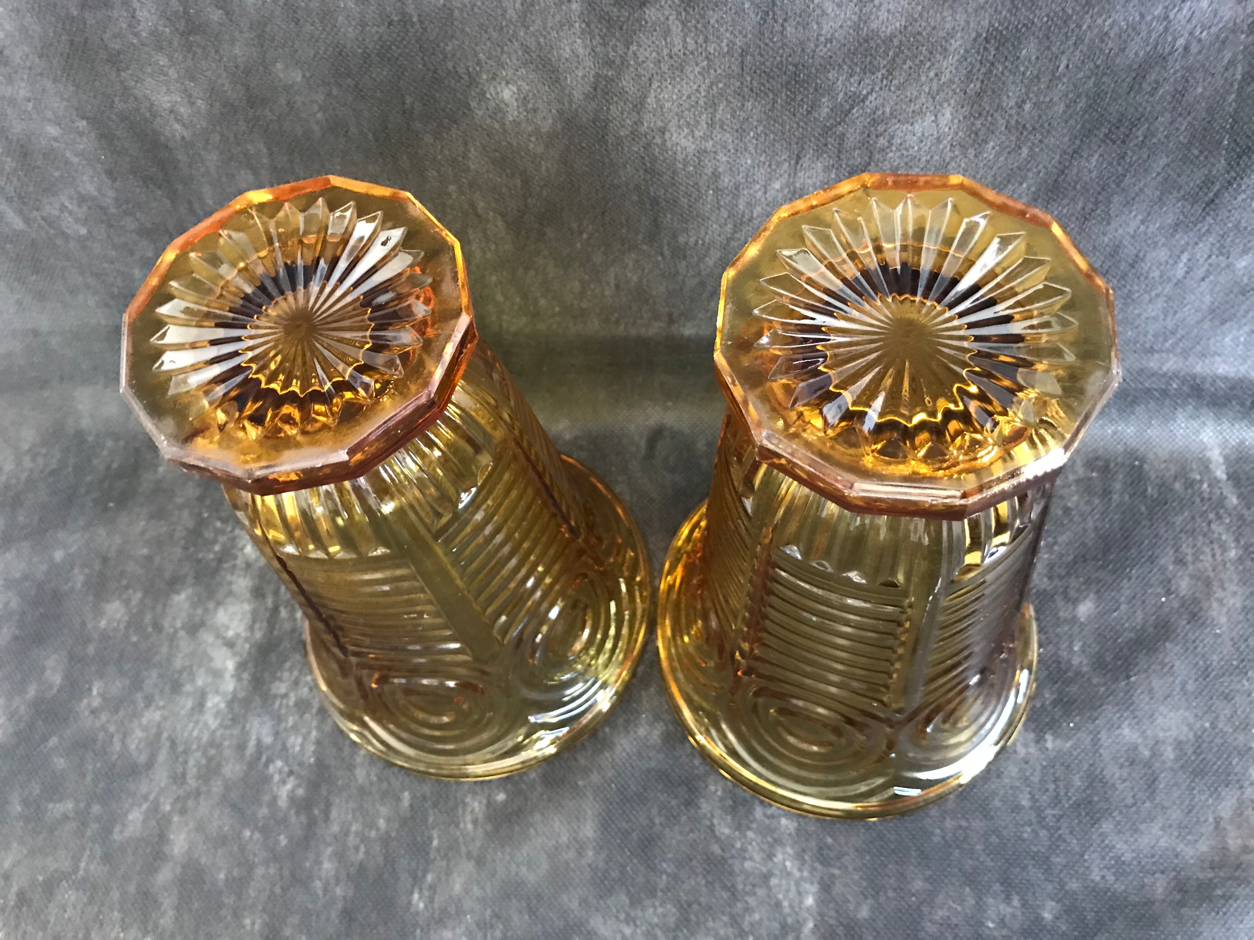 2 moulded pressed glass vases