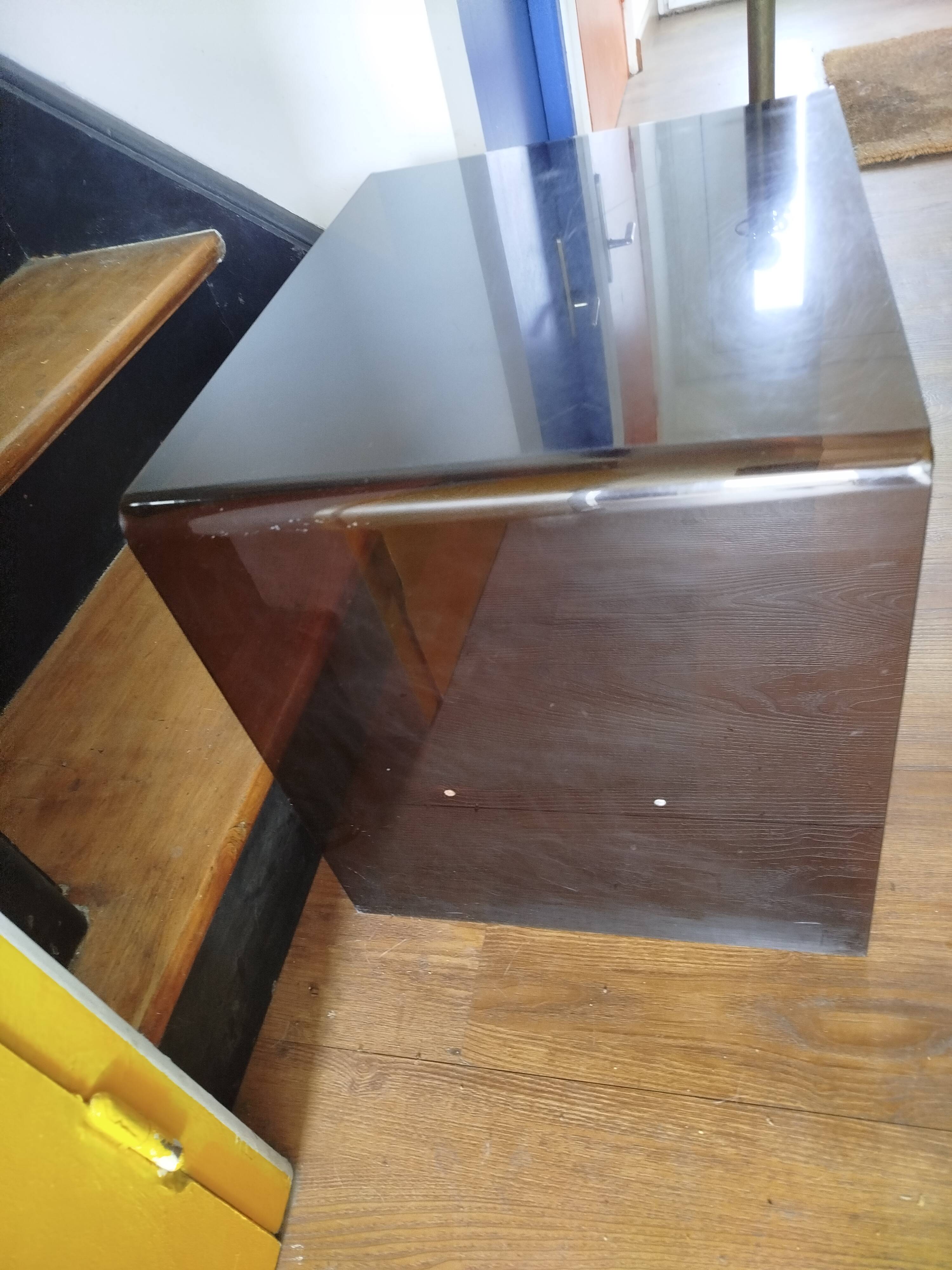 Coffee table / accent piece by Michel Dumas in smoked plexiglass – year