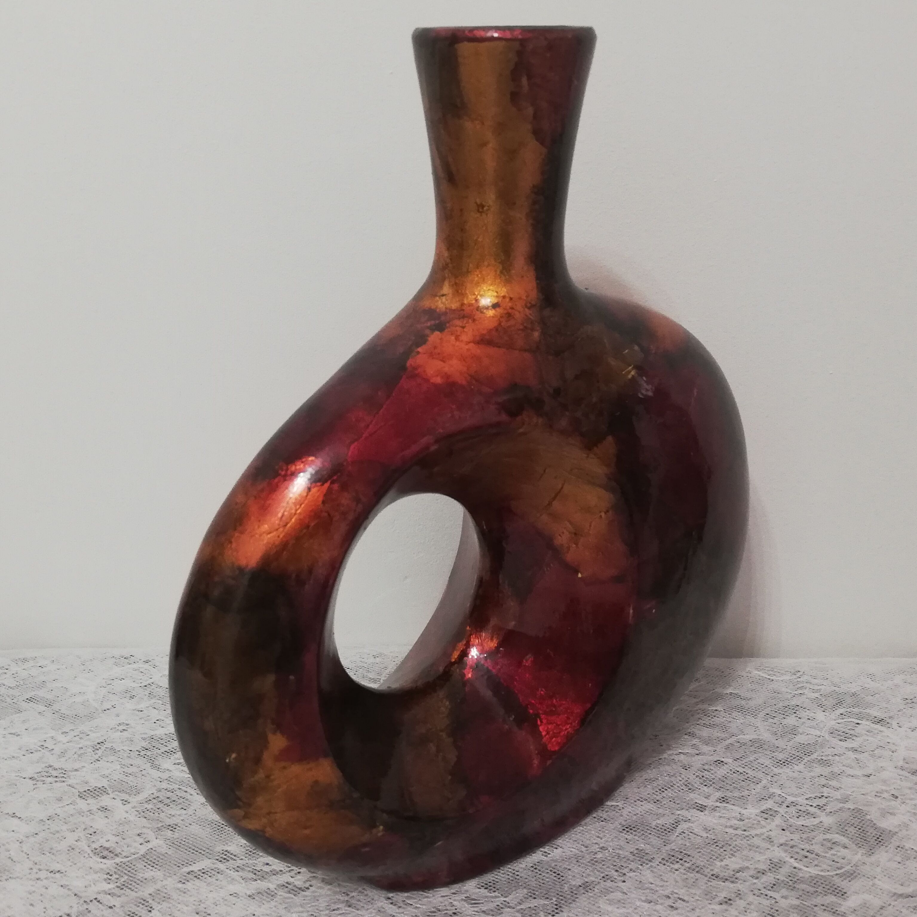 Enamelled and lacquered metal vase height 33cm