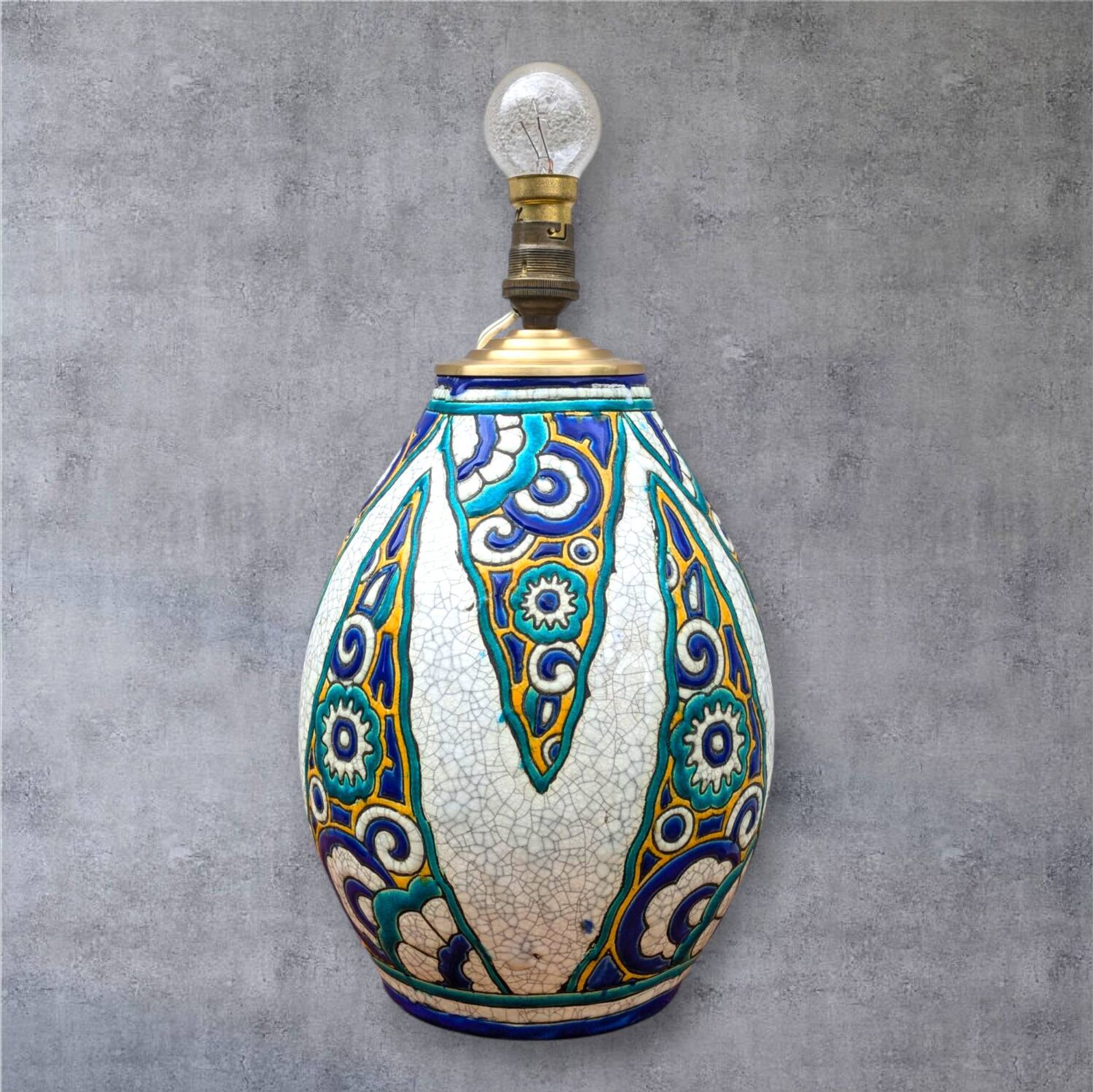 Charles Catteau vase lamp, Boch La Louvière, art deco ceramic