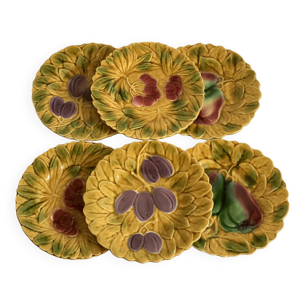 3 Assiettes Sarreguemines Barbotine – Décor Pommes Et Feuilles Relief, Vintage