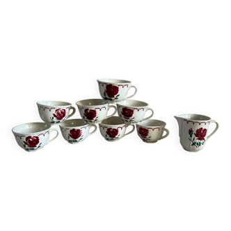 Set of 8 coffee cups and milk jug