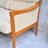 Canapé 3 places Mid-Century Design Scandinave Teck et Tissu