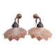 Pair of pendant lights in bronze and scalloped transparent glass
