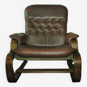 Mid century leather bentwood cantilever lounge chair, 1960s