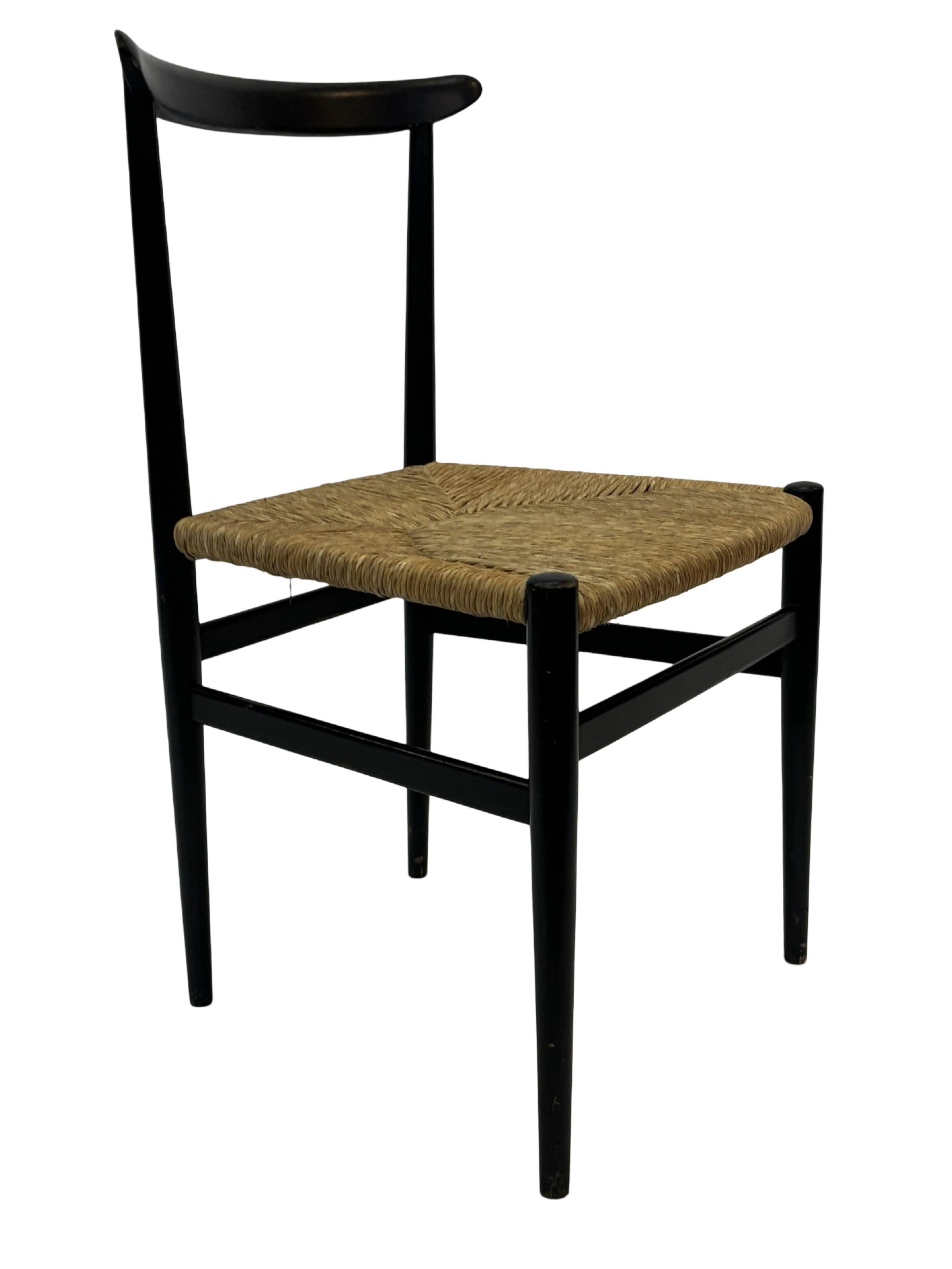 Vintage Italian rush seated chair, 1950s design minimalist