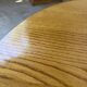 1950s round tripod oak coffee table