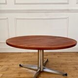 Round coffee table wood and metal, 70s