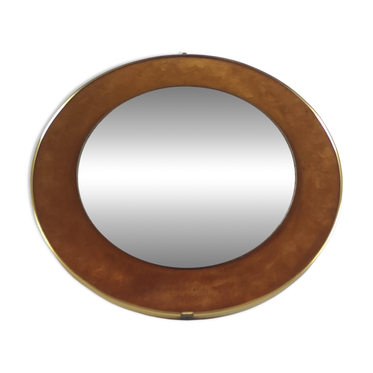 Vintage round mirror in brass and velvet