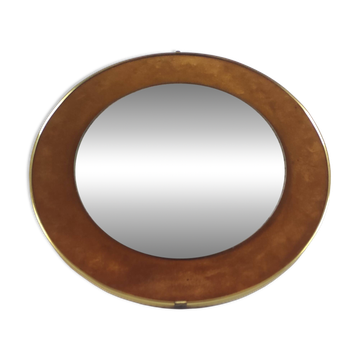 Vintage round mirror in brass and velvet