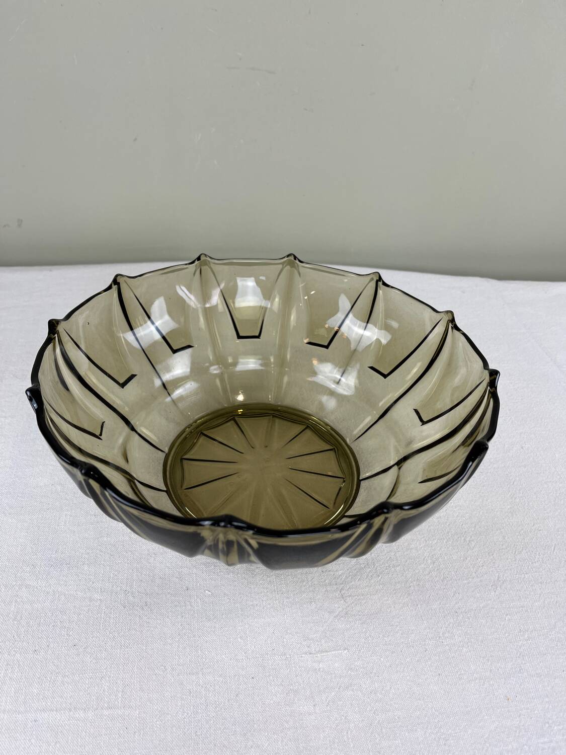 Smoked glass Art Deco salad bowl