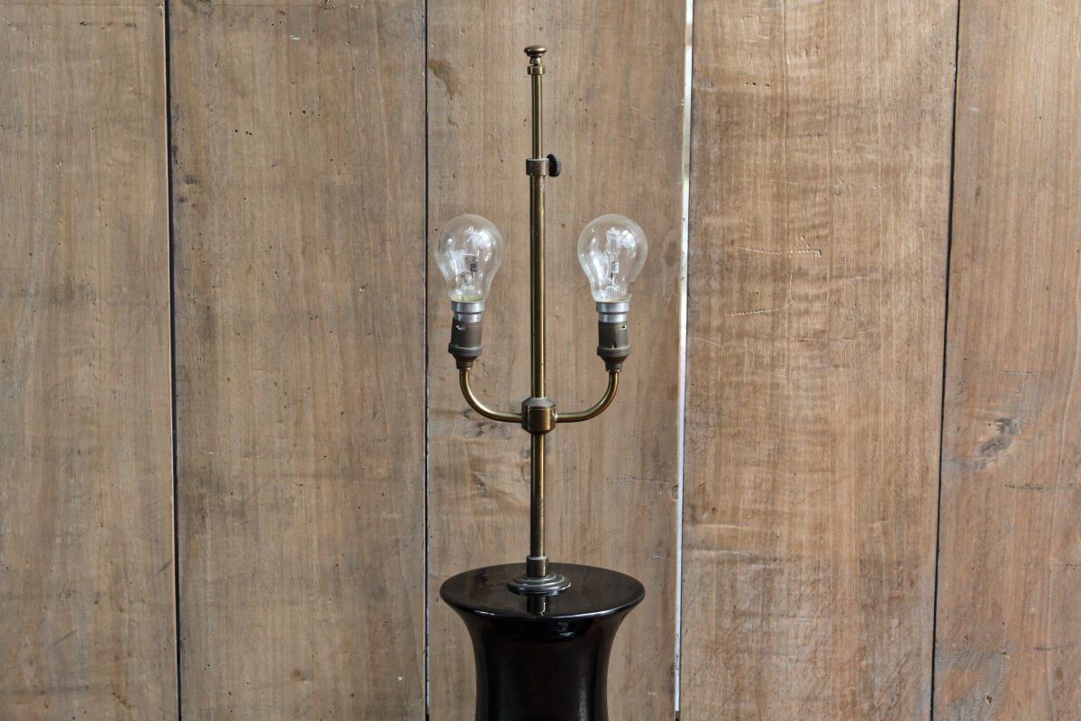 Antique lamp foot, earthenware and brass