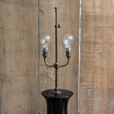 Pied de lampe ancien, faïence et laiton