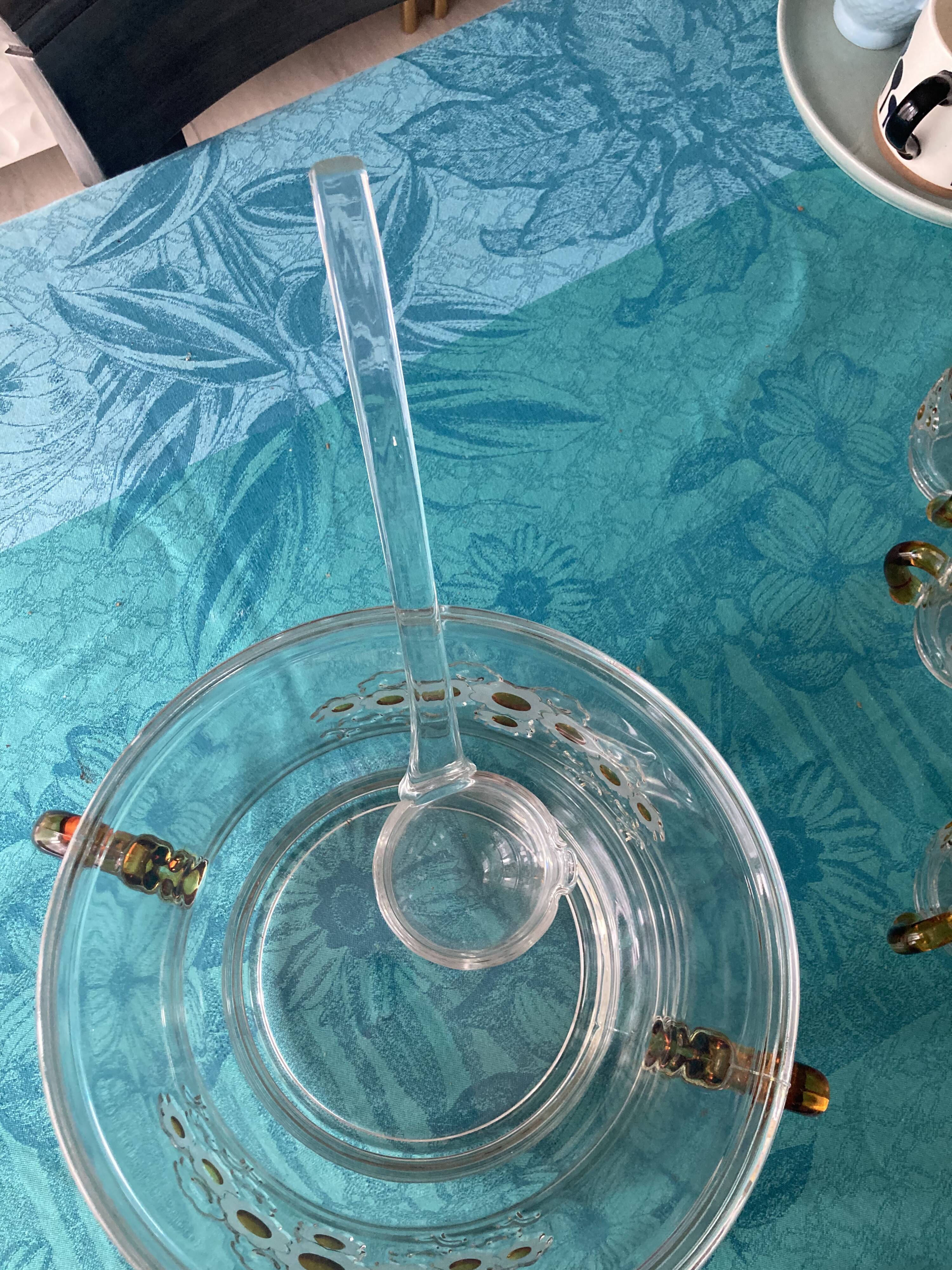 Vintage Walther punch bowl set + 6 floral cups - 1970s