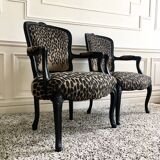 Restored Louis XV-style leopard convertible chairs