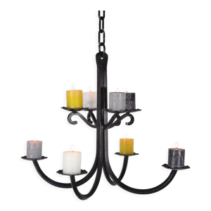 Lustre vintage en fer forgé bougeoir