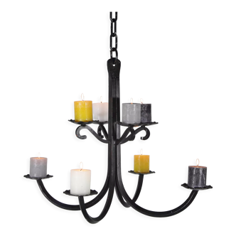 Vintage ceiling brutalist wrought iron chandelier candle holder