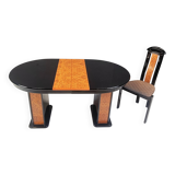 Vintage extendable burl wood and lacquer dining table, 1980s