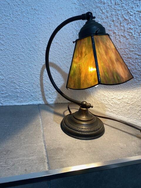 Art Deco table lamp with a glass paste shade