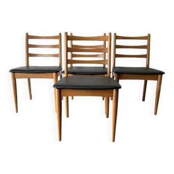 Schreiber Mid-Century Set of 4 Dining Chairs, Vinyl Seats, Three-Rung Backs