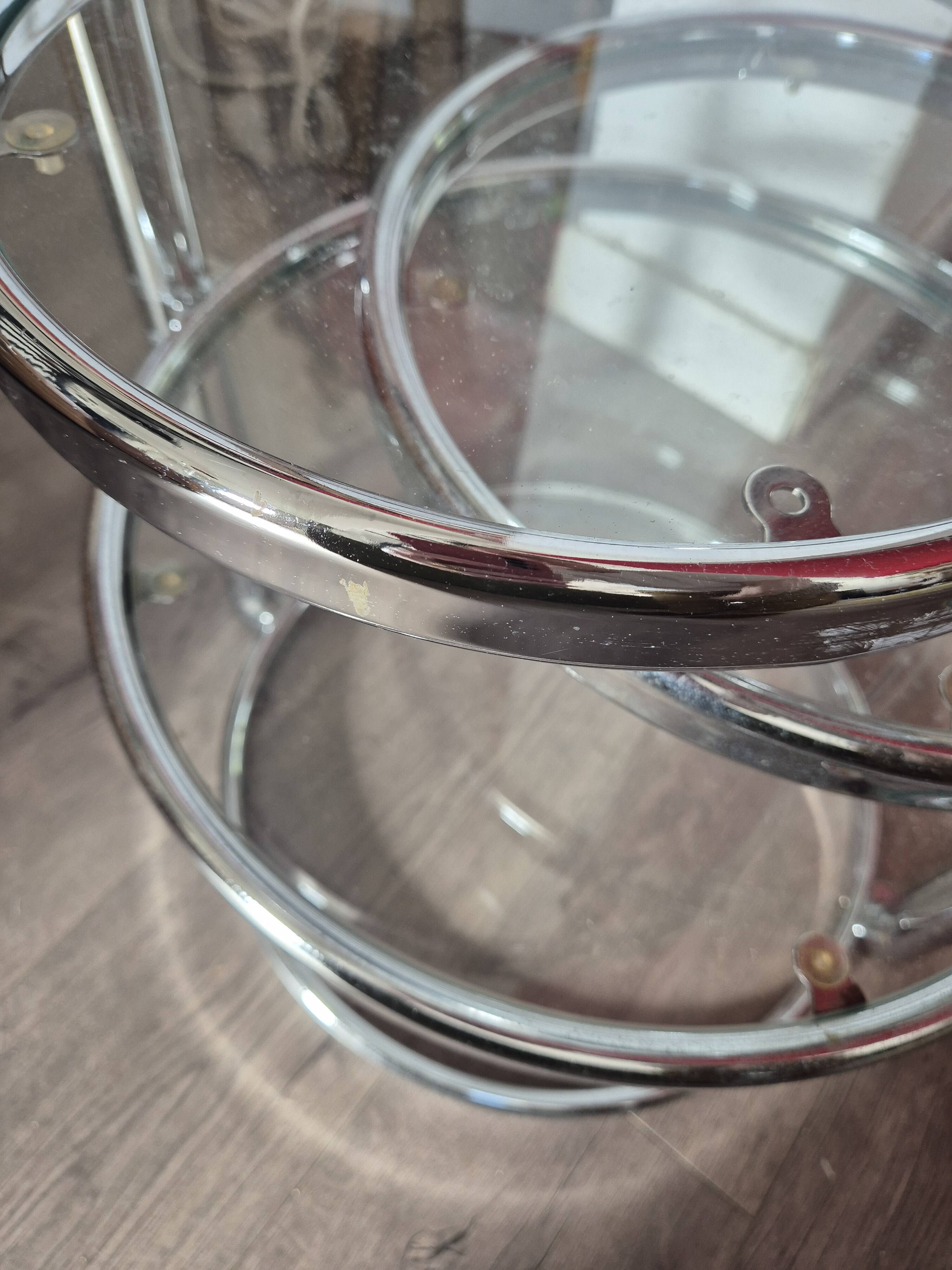 vintage coffee table leitmotiv style design 70 chrome and glass 3 shelves