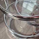 table basse vintage style leitmotiv design 70 chrome et verre 3 plateaux