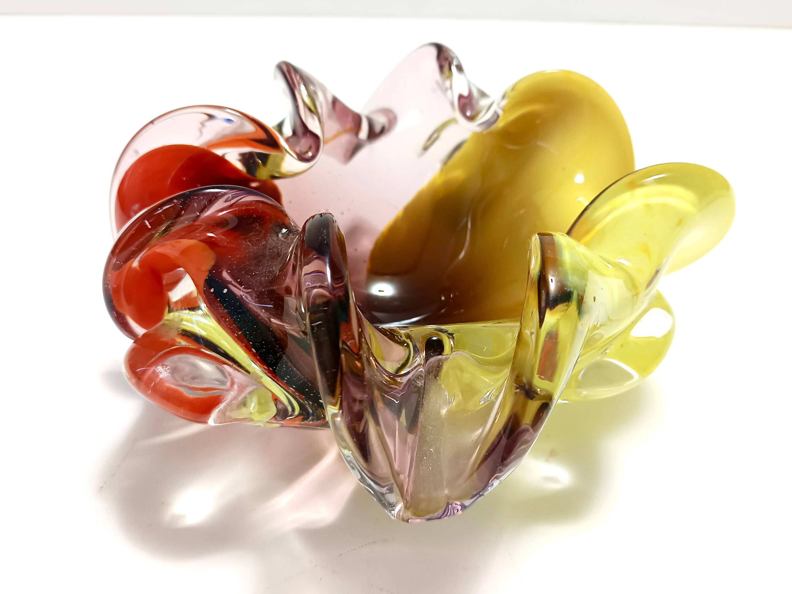 Large Polychrome Murano Glass Ashtray / Vide-Poche attr. to Toso, Italy