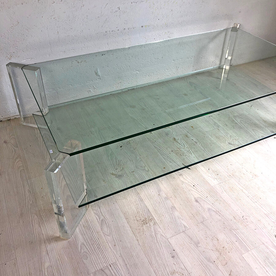 70's vintage glass and Plexiglas coffee table