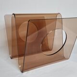 Magazine rack by Michel Dumas for Roche Bobois, smoked plexiglass, 1970s.